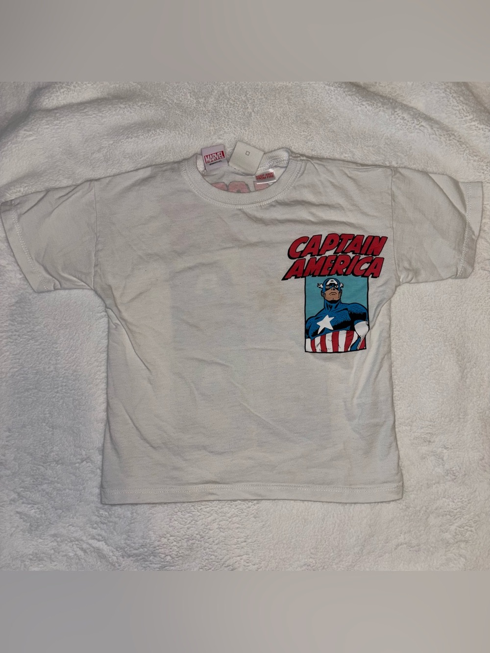 Zara White Captain America Graphic Tee with Red/Blue Accents
